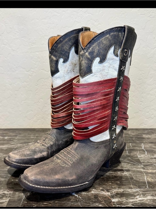 Durango Shoes - Durango Black, White & Red Distressed Leather Western Ankle Boots